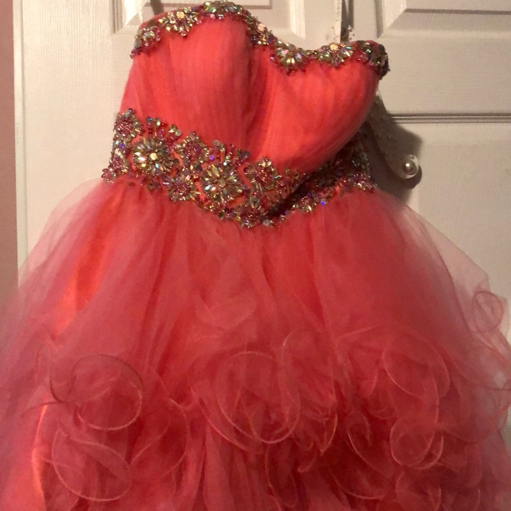 XS coral Formal dress. Corset back. - Picture 3 of 5